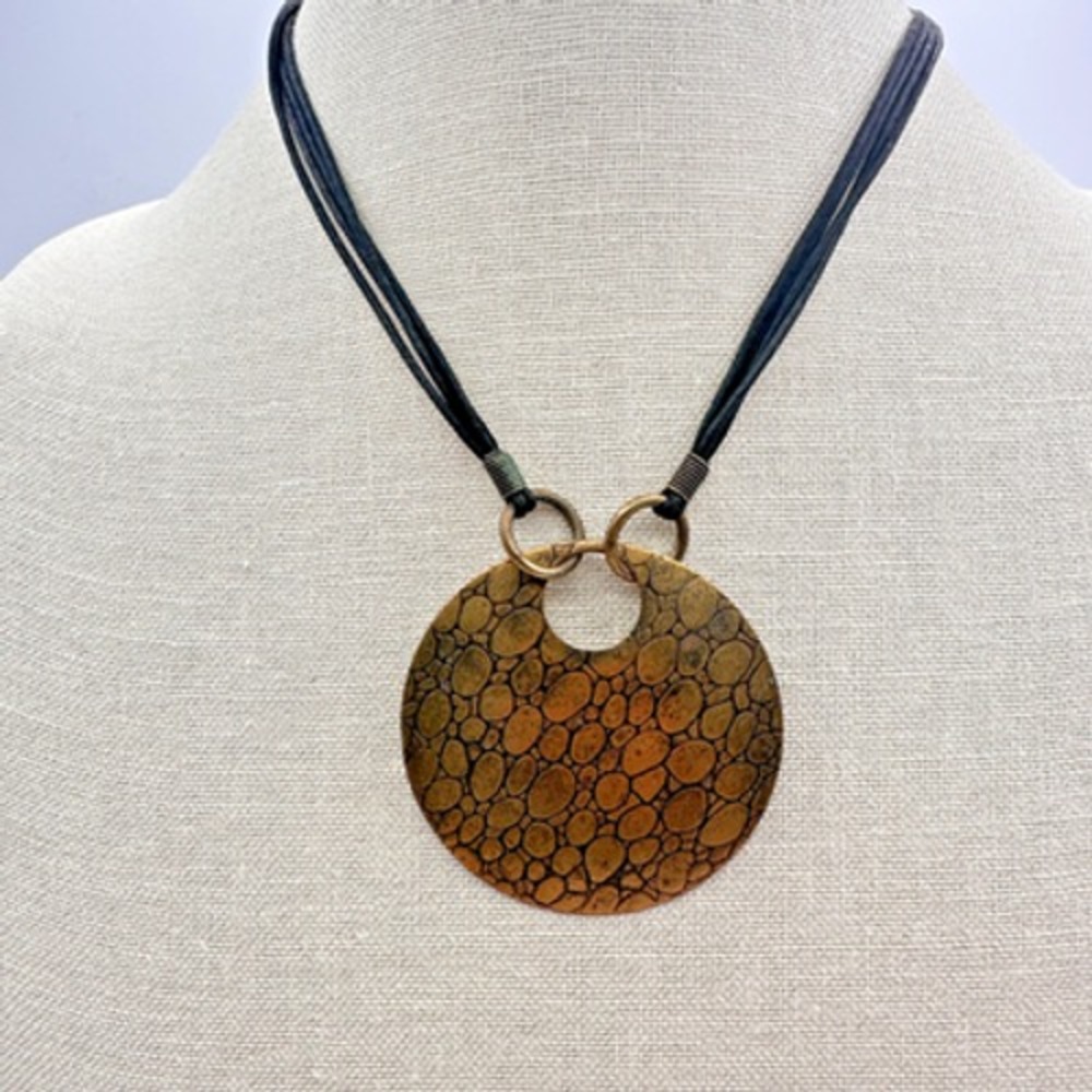 Vintage 90s Multi-Strand Gold Tone Disc Pendant Necklace Bib Jewelry